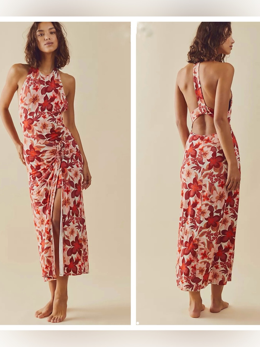 Free People Mimi printed floral maxi dress resort wear vacation stretchy sz M